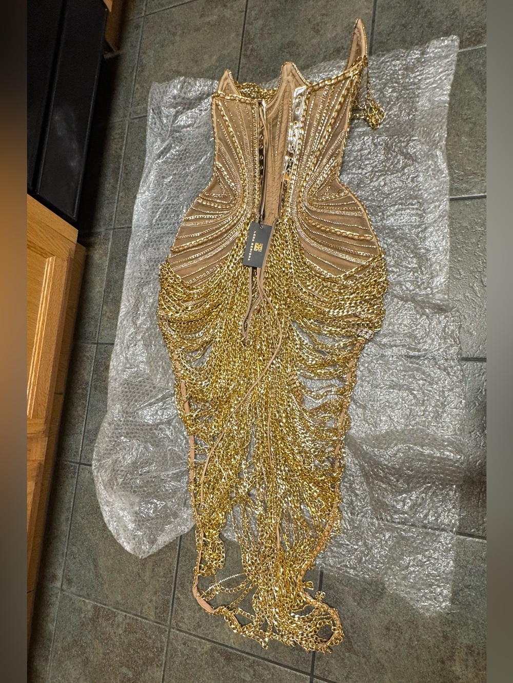 Stunning Designer Silver/Gold Evening Dress M - Picture 9 of 16